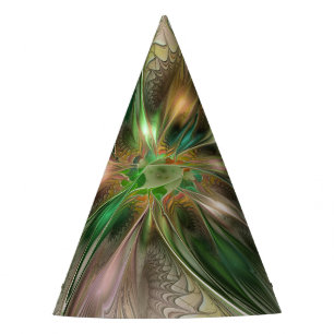 Colorful Fantasy Modern Abstract Fractal Flower Party Hat