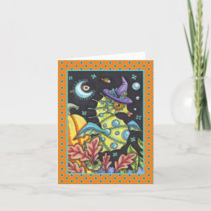 COLORFUL FANTASY SEAHORSE, WITCH IN HALLOWEEN SEA HOLIDAY CARD