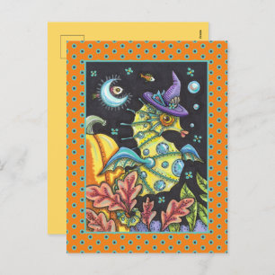 COLORFUL FANTASY SEAHORSE, WITCH IN HALLOWEEN SEA HOLIDAY POSTCARD