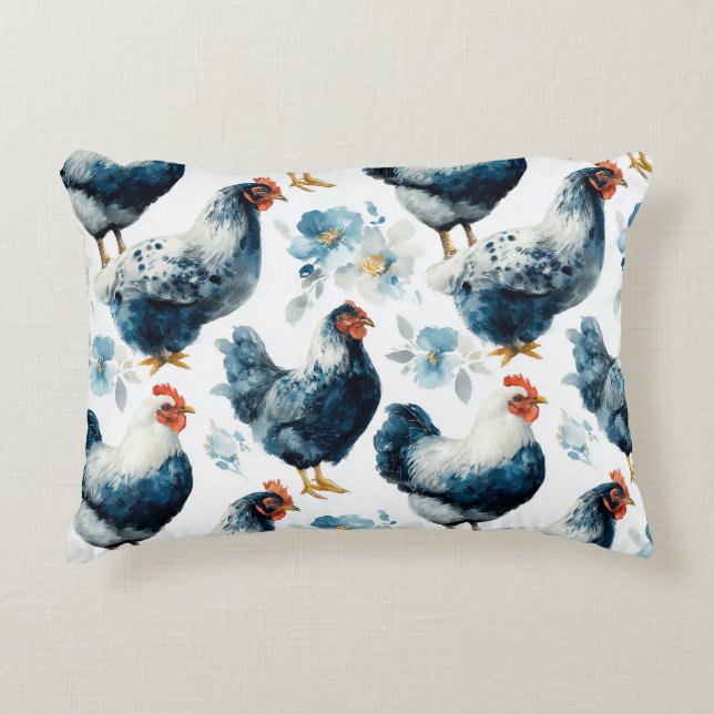Colorful Farm Rooster And Hens  Accent Pillow (Front)