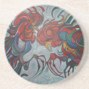 Colorful Farmyard Roosters Coaster