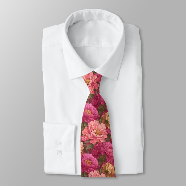 Colorful Fathers Day Gift Peonies Floral Tie (Tied)