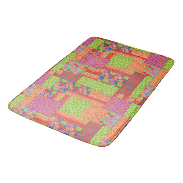 Colorful Faux Patchwork of Summer Fruits Patterns Bath Mat (Angled)