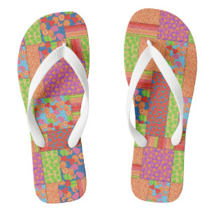Colorful Faux Patchwork of Summer Fruits Patterns Flip Flops