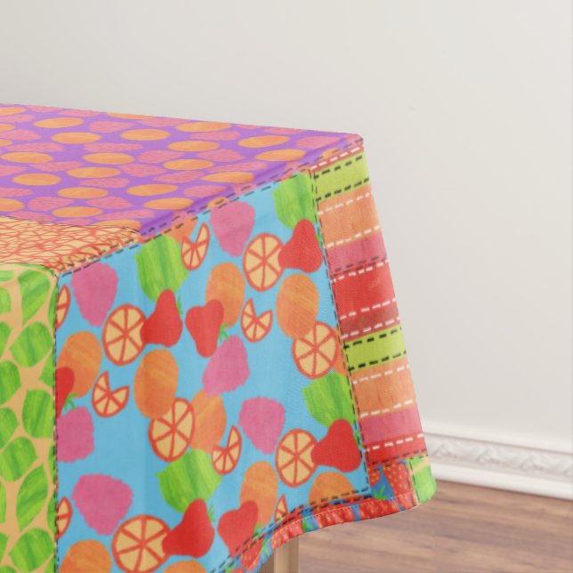 Colorful Faux Patchwork of Summer Fruits Patterns Tablecloth (In Situ)
