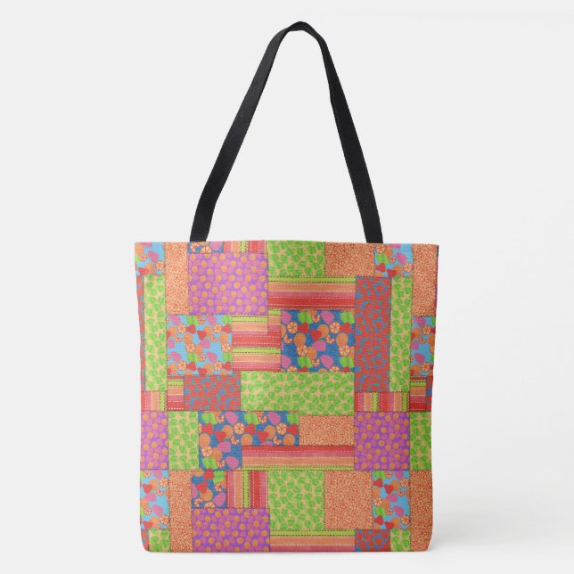 Colorful Faux Patchwork of Summer Fruits Patterns Tote Bag (Front)