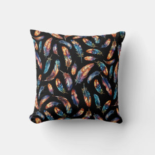 Colorful Feather Art Reversible Boho Graphic Print Throw Pillow