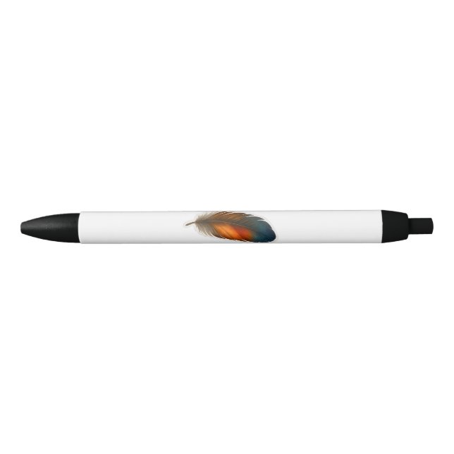 Colorful Feather Design Black Ink Pen (Front)