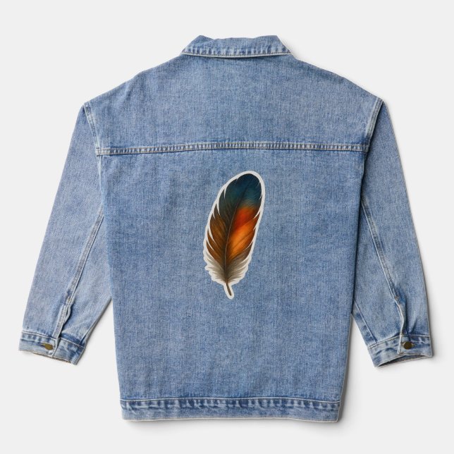 Colorful Feather Design Denim Jacket (Back)
