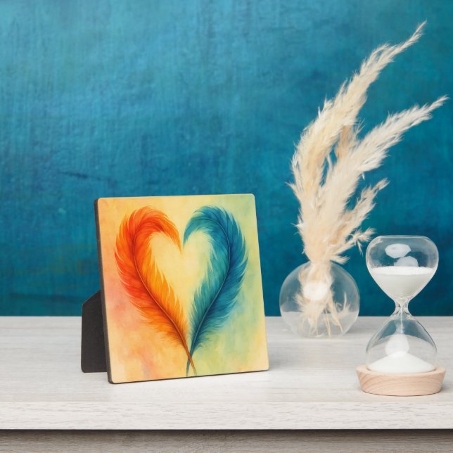 Colorful Feather Heart Watercolor Art Plaque (Insitu)