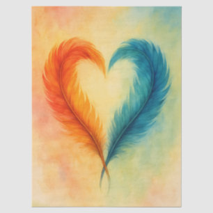 Colorful Feather Heart Watercolor Art Tissue Paper
