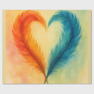 Colorful Feather Heart Watercolor Art Wrapping Paper