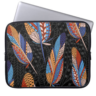Colorful Feather Pattern Seamless Background. Laptop Sleeve