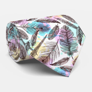Colorful Feathers Pattern Boho Style Tie
