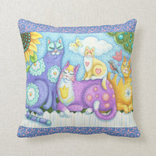 COLORFUL FELINE FRIENDS, CAT THROW PILLOW