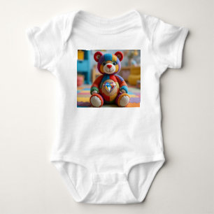 Colorful Felted Teddy Bear Baby Bodysuit