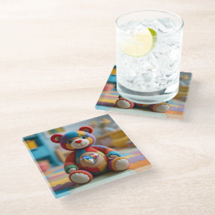 Colorful Felted Teddy Bear Glass Coaster