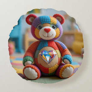 Colorful Felted Teddy Bear Round Pillow