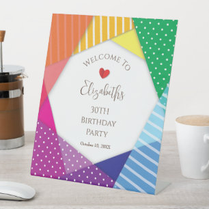 Colorful Festival Themed 30th Birthday Welcome  Pedestal Sign