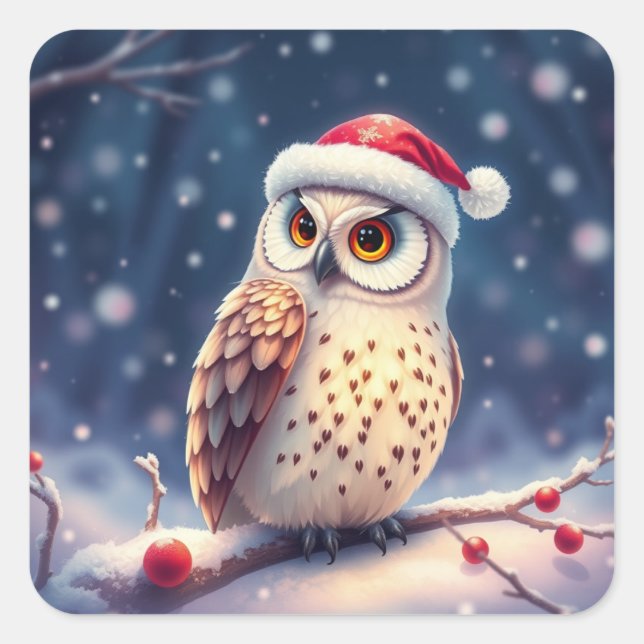Colorful Festive Christmas Owl Stickers (Front)