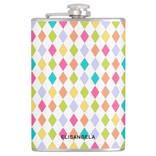 Colorful Festive Geometric Pattern With Name Hip Flask