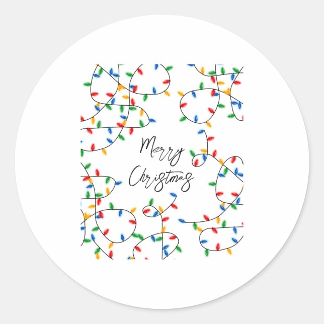 Colorful Festive Merry Christmas Lights Pattern  Classic Round Sticker (Front)