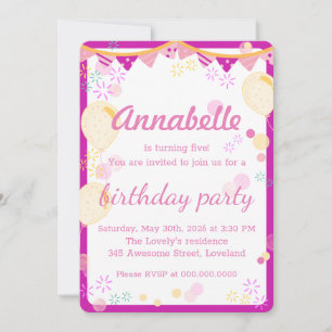 Colorful & Festive Pinkish Girl's Birthday Party Invitation