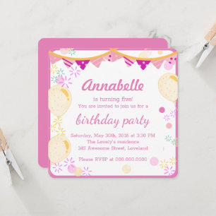 Colorful & Festive Pinkish Girl's Birthday Party Invitation