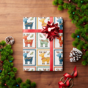 Colorful Festive Reindeer Holiday Design Wrapping Paper