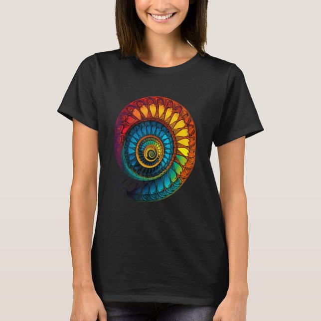 Colorful Fibonacci Spiral Psychedelic Colors Abstr T-Shirt (Front)