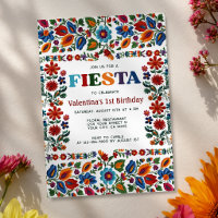 Colorful Fiesta Floral Folk Art First 1st Birthday