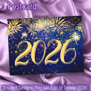 Colorful Fireworks 2026 New Year Merry Christmas Holiday Postcard
