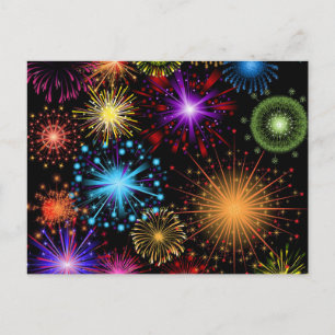 Colorful fireworks New Year Holiday Postcard