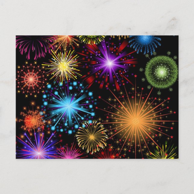 Colorful fireworks New Year Holiday Postcard (Front)