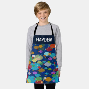 Colorful Fish Abstract Pattern Blue Personalised Apron