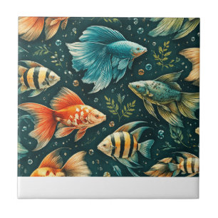 Colorful Fish Pattern Paper Napkins =Ocean Decor Tile