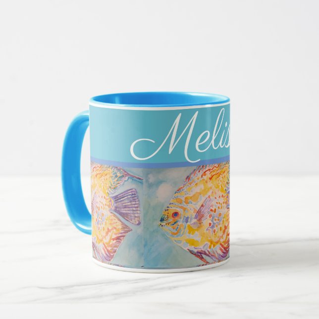 Colorful Fish Sea Pattern Watercolor Girls Mug (Front Left)