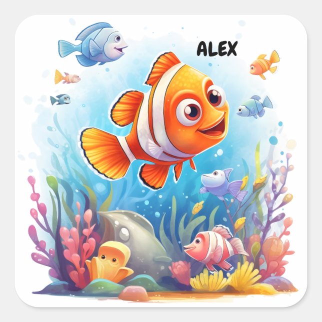 COLORFUL FISHES   SQUARE STICKER (Front)