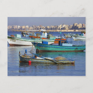 Colorful fishing boats in the Harbor of Postcard