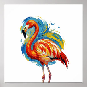 Colorful Flamingo Abstract Brushstroke Bird Art Poster