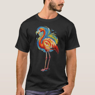 Colorful Flamingo Abstract Brushstroke Bird Art T-Shirt