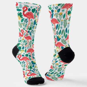 Colorful flamingos tropical flowers pattern socks