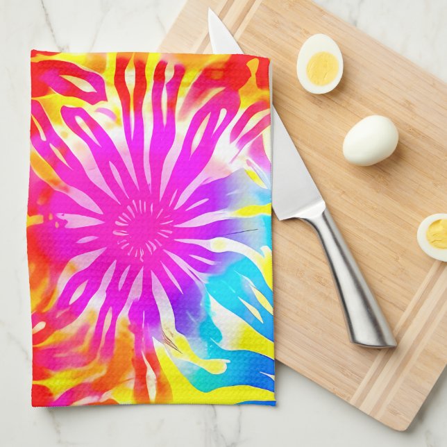 COLORFUL FLAMMABLE TIE-DYE DESIGN KITCHEN TOWEL (Quarter Fold)
