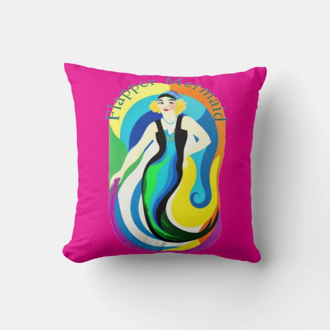 Colorful Flapper Mermaid Thunder_Cove Throw Pillow (Front)