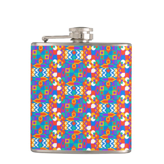 Colorful flask with a vibrant geometric pattern  (Front)