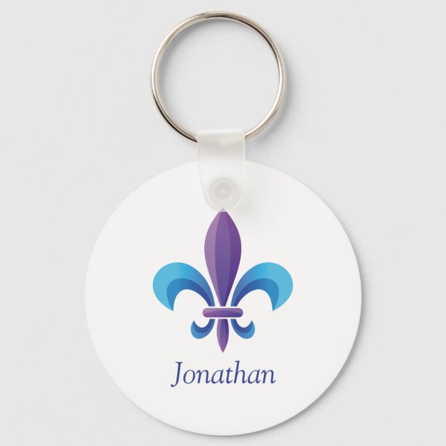 Colorful Fleur-de-lis on White Keychain (Front)