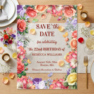 Colorful Floral 22nd Birthday Save the Date Acrylic Invitations