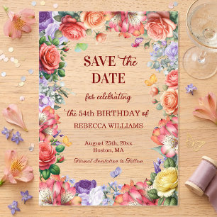Colorful Floral 54th Birthday Party Save the Date Acrylic Invitations