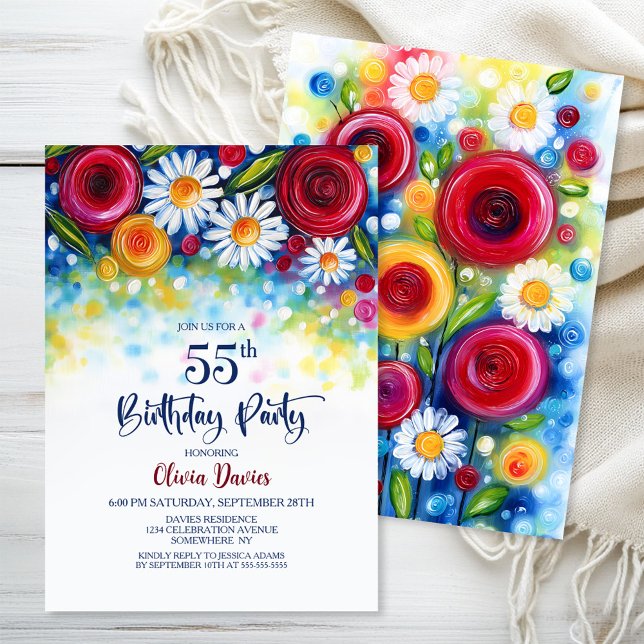 Colorful Floral 55th Birthday Party Invitation (Creator Uploaded)