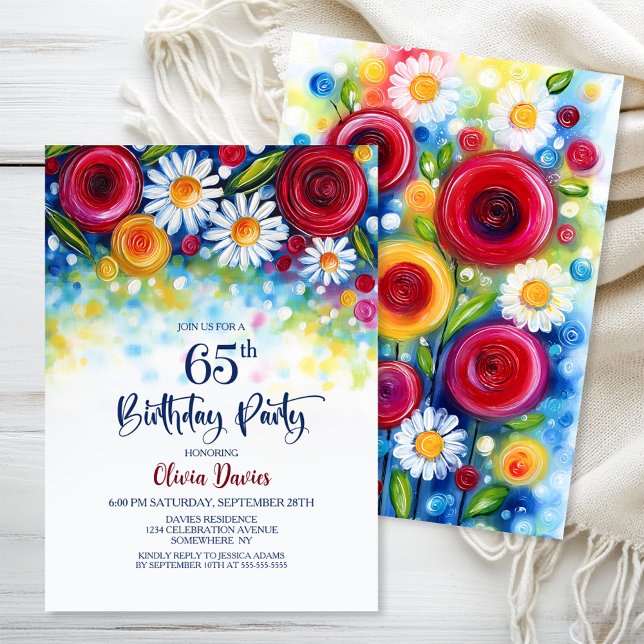 Colorful Floral 65th Birthday Party Invitation (Creator Uploaded)